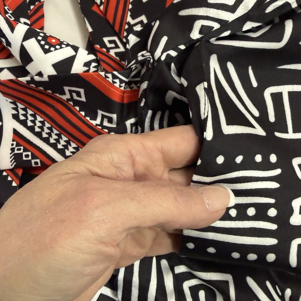 Amania Afrik Long Satin Robe Size S-L Black White Monaco African Print Pockets - Picture 6 of 11